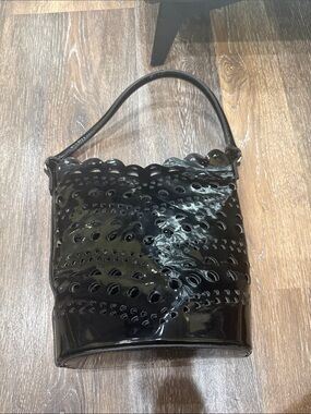 Neiman Marcus Black Patent Cutout Bucket Shoulder Bag